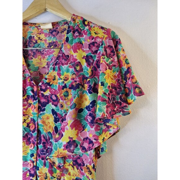 Vtg SANDY SANDY 80'S Floral Print Dress Sz S Ruffles Easter Spring Retro Fairy - Picture 8 of 11